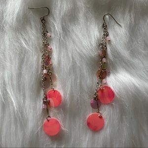 Dangling Pink Disk Earrings